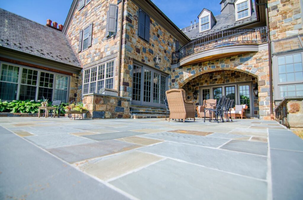 Stone patio with outdoor furniture