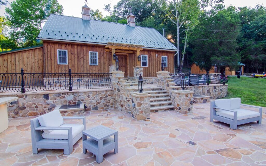 Flagstone patio and outdoor space with furniture